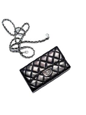 Chanel Vintage Black Trifold Quilted Leather Long CC Flap Wallet